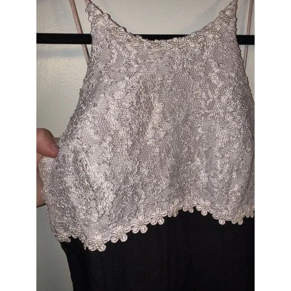 Vintage Lace Bodice Maxi Dress Sz S Floral Black Slit Whimsygoth HoCo Prom 90s - Picture 8 of 14